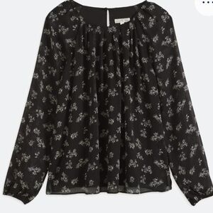 Navy Floral Long Sleeve Blouse